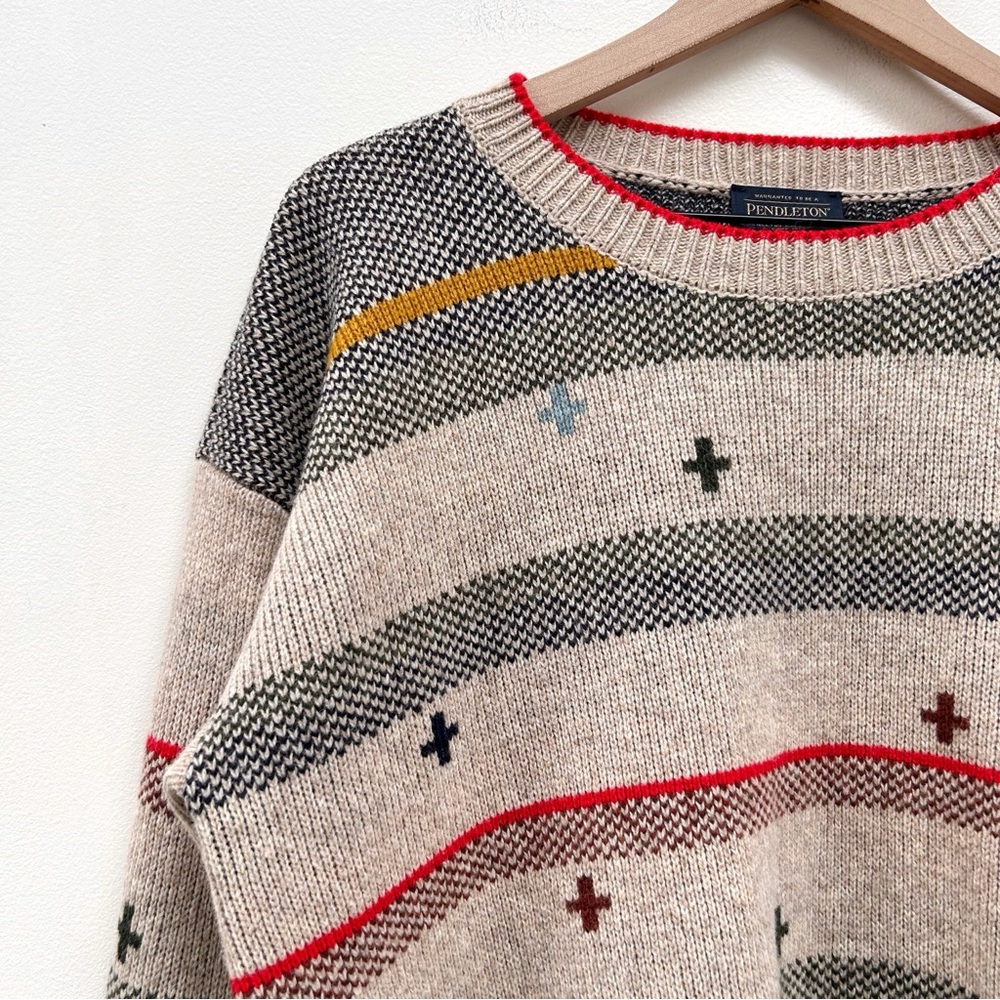 Pendleton Bridger Stripes Lambswool Crewneck Pullover Colorful Knit Sweater sz L - Picture 4 of 13